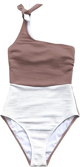 CUPSHE WOMEN'S ONE PIECE SWIMSUIT ONE SHOULDER BOWKNOT BATHING SIZE: L - BRONZE - Like New