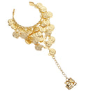GENERIC ADJUSTABLE BOHEMIAN COIN BRACELET WITH CHAINED RING - GOLD - Like New