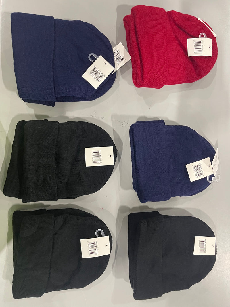 GENERIC BEANIE 6PC - RED/BLUE/BLACK - Brand New