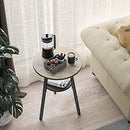 CubiCubi Round End Table, Wooden Shelves, 2-Tier Rustic Vintage Table - Greige - Brand New