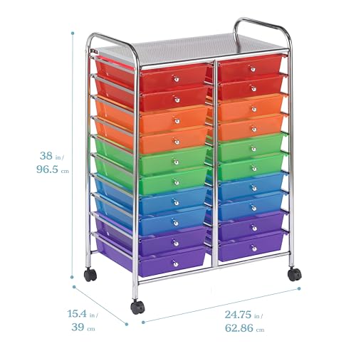 ECR4Kids 20-Drawer Mobile Organizer, Storage Cart, Assorted - Like New