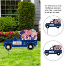 Glitzhome Metal Truck Patriotic Yard Signs with Stake Welcome American Holiday - Brand New