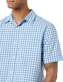 AMAZON Essentials Men's Short Sleeve Dress Shirt, LIGHT BLUE/WHITE/GRAY GINGHAM - Brand New