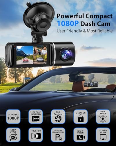 SUVCON DASH CAM FRONT AND REAR, 1080P DASH CAMERA FOR CARS, LOOP RECORDING - Like New