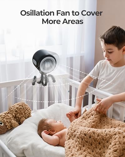 KOONIE OSCILLATING STROLLER FAN FLEXIBLE TRIPOD USB BATTERY OPERATED - BLACK - Like New