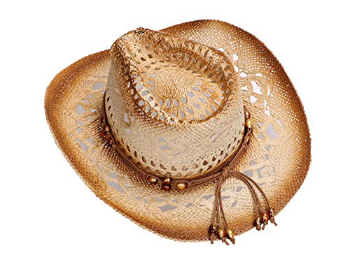 Livingston Men & Women's Woven Straw Cowboy Hat w/Hat Band; OS (Bead Brown) - Like New