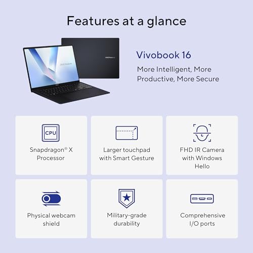 ASUS VIVOBOOK 16” WUXGA 60Hz Snapdragon X Qualcom Adreno 16GB 512GB - QUIET BLUE - Like New