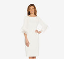 Adrianna Papell Womens Knit Crepe Tiered Sleeve Dress, Ivory, 4 - Brand New