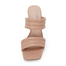 Ermonn Womens Chunky Block Heeled Sandals Two Strap High Heels Nude Size 6.5 - Like New