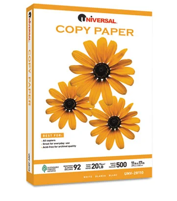 UNIVERSAL 28110 COPY PAPER- 92 BRIGHTNESS 20LB- 11 X 17- WHITE 500 SHEETS/CARTON - Brand New