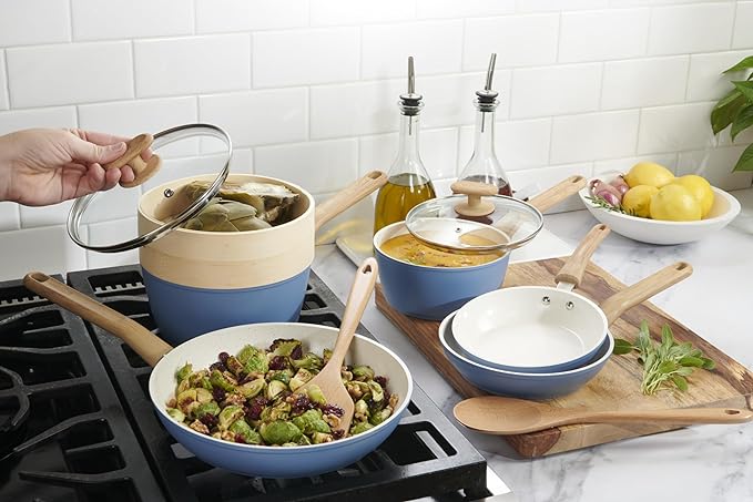 GOODCOOK 10-Piece Healthy Ceramic Titanium-Infused Cookware Set - Light Blue - Like New