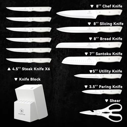 BRAVESTONE Knife Set 15 Piece Kitchen Knife Set with Block Self Sharpening - Like New