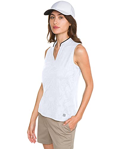 THREE SIXTY SIX FLORAL GOLF POLO SHIRT FOR WOMEN SLEEVELESS COLLARLESS M - WHITE - Like New