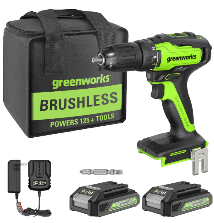 Greenworks 24V 1/2" Cordless Drill (2)x2Ah Battery & 2A Charger DDG24L222 - Like New