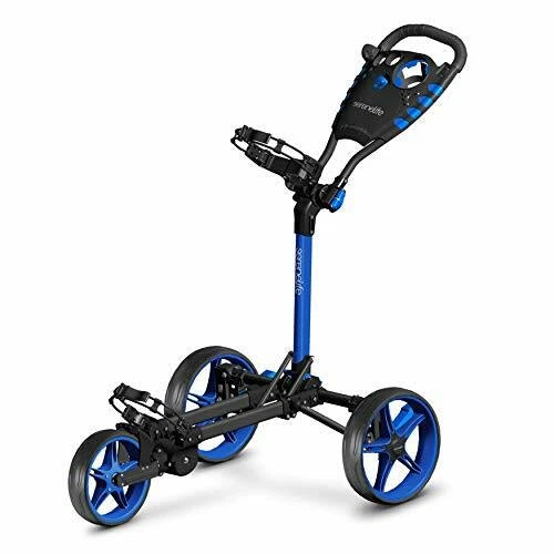 SERENELIFE SLGCFLW 3 WHEEL GOLF PUSH CART - LIGHTWEIGHT FOLDING GOLF CART - BLUE - Like New