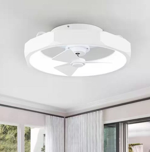 PARROT UNCLE 19 IN. INDOOR INTEGRATED LED WHITE LOW PROFILE CEILING FAN - WHITE - Like New