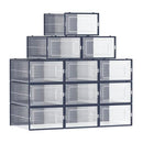 SONGMICS PACK OF 12 PLASTIC SHOE BOXES FOLDABLE STACKABLE SHOE BOXES CLEAR/BLACK - Like New