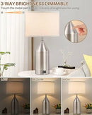 AUZONIMICS Modern Metal Table Lamp Set of 2 Beside Table Lamp - BRUSHED NICKEL Like New