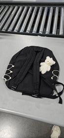 VAVABAG BACKPACK WITH WHITE BEAR KEYCHAIN, TWO MAIN & SIDE POCKETS - BLACK - Brand New