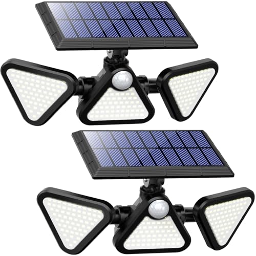 ZOOKKI SOLAR LIGHTS OUTDOOR WATERPROOF, 180 LED 3 HEADS 2 PACK - BLACK - Like New
