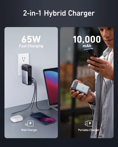 ANKER GANPRIME POWER BANK 10,000MAH 65W WALL CHARGER A1651 - BLACK - Like New
