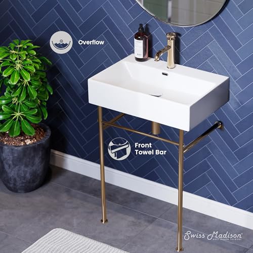 SWISS MADISON WELL SM-CS721, CLAIRE 24" SINK IN GLOSSY WHITE - WHITE/GOLD LEGS - Like New