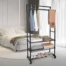 ZOES HOMEWARE Double Rod Clothes Rack on Wheels with Shelves Metal B095P7GNH1 - Like New