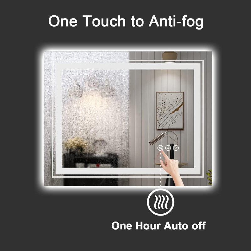 SNOWDOOL LED BATHROOM MIRROR, 24"X36" WITH FRONT AND BACKLIT, ANTI-FOG - WHITE - Like New