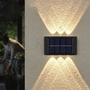 LED SOLAR WALL LAMP SOLAR WALL LIGHT OUTDOOR FENCE LIGHTS UP (WARM WHITE) 2PCS - Brand New