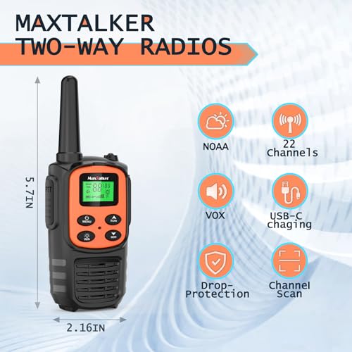 MaxTalker Rechargeable Walkie Talkies with 22 Channels - Multicolor - Like New