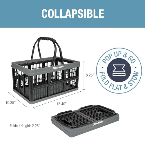 CLEVERMADE COLLAPSIBLE SHOPPING BASKET 16L 4 GAL 8031425-1533PKV2 - CHARCOAL - Like New
