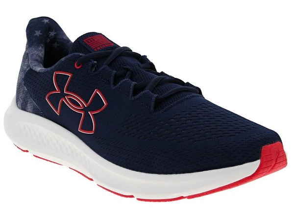 UNDER ARMOUR CHARGED PURSUIT 3 BL FREEDOM - SIZE 10.5 - MIDNIGHT NAVY/RED Like New