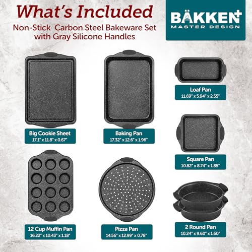 BAKKENMASTER BAKKEN 8-PIECE KITCHEN OVEN BAKING PANS - GRAY MARBLE - Like New