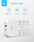 Anker Outlet Extender and USB Wall Charger, 6 Outlets, 2 USB Ports A9263 - White - Like New