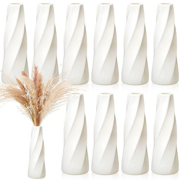 DIDAEY 10 PACK COMPOSITE PLASTIC FLOWER VASES BULK WHITE SMALL TALL VASES -WHITE - Like New