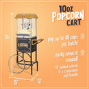 NOSTALGIA POPCORN MAKER MACHINE CART 10 OZ KETTLE 40 CUPS NKPCRT10BKD1 - BLACK - Like New
