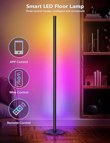 TSANHOO 2 In 1 Dimmable Floor Lamp, Smart Corner LED - Black - Like New
