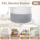 CLENCLEVER XXL LARGE LAUNDRY BASKET 90L SOFT COTTON ROPE BASKET WHITE/GRAY - Brand New