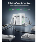 WOLLZZ 75W UNIVERSAL TRAVEL ADAPTER WITH 5 PORTS AND RETRACTABLE CABLE - WHITE - Brand New