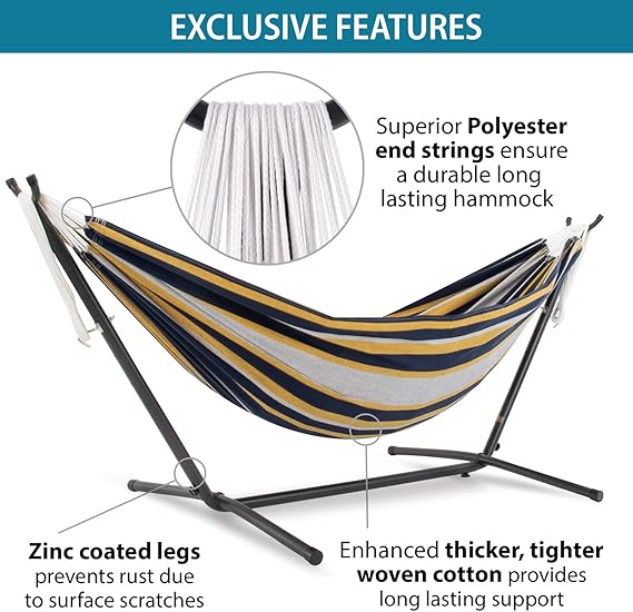 Vivere Double Hammock Combo 9ft Stand 110"L x 47" W UHSDO9-38 - Serenity Like New