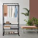ZOES HOMEWARE Double Rod Clothes Rack on Wheels with Shelves Metal B095P7GNH1 - Like New