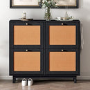 P PURLOVE SHOE CABINET RATTAN BOHO STYLE SHOE CABINET 4 FLIP DRAWERS - BLACK - Like New