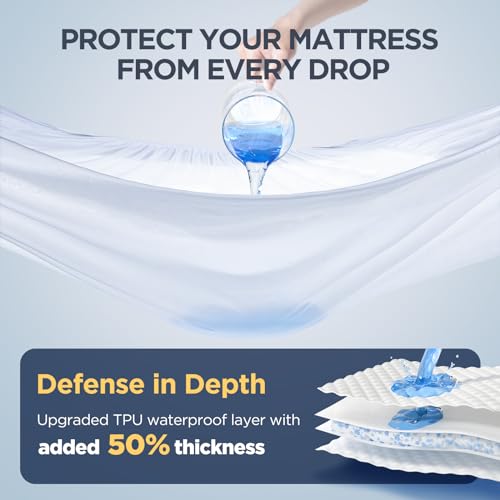 NOVTED WATERPROOF KING MATTRESS PROTECTOR, SILVER-INFUSED BAMBOO RAYON - WHITE - Brand New