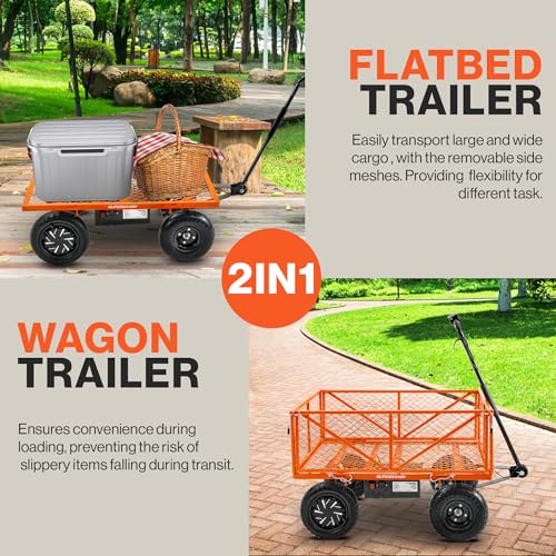 SuperHandy Electric-Assist Garden Cart, 5.7 Cubic Ft Utility Wagon - Orange - Like New