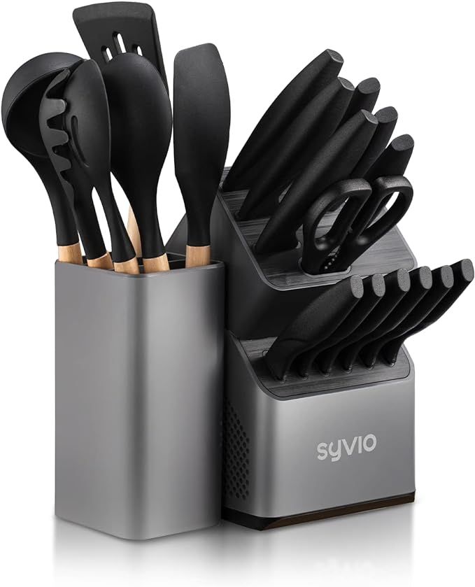 SYVIO Knife Sets with Block 6 PCS Kitchen Utensils Set 21-in-1 - Scratch & Dent