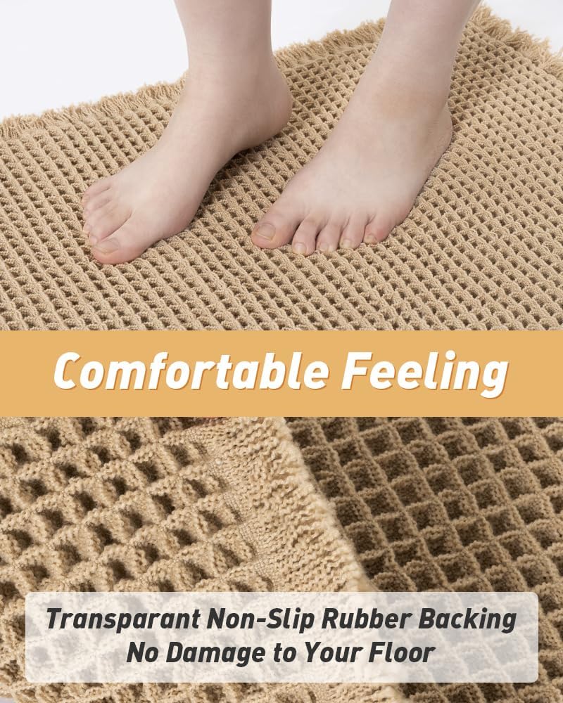 GENERIC UPGRADED WAFFLE BATH MAT, SUPER ABSORBENT NON SLIP BATH MATS 18 x 30 - Like New