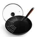 ABANGDUN Carbon Steel Wok Pan, Round Bottom Wok & Stir-Fry Pans, 13.4", Black - Like New