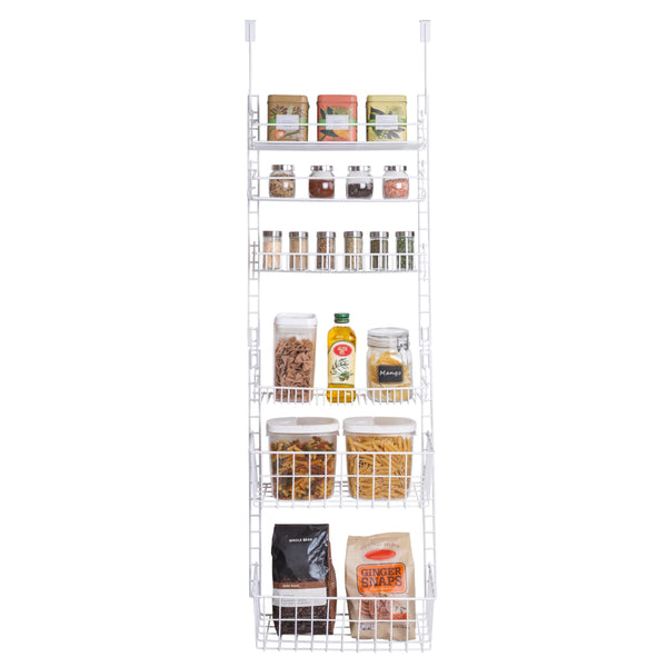 SMART DESIGN OVER THE DOOR ADJUSTABLE PANTRY ORGANIZER RACK METAL - WHITE - Like New