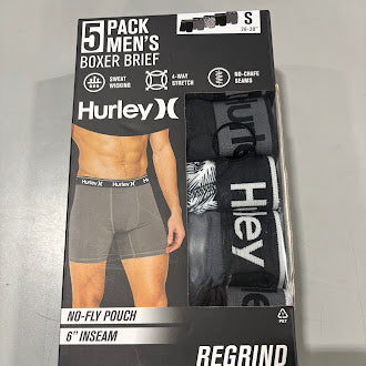 HURLEY 5 PACK MEN'S BOXER BRIEFS - SIZE: MEN S - Brand New
