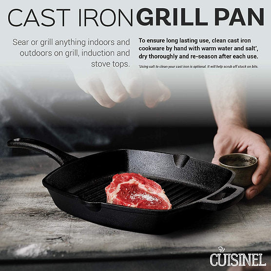 CUISINEL CAST IRON SQUARE GRILL PAN - 10.5 INCH Like New